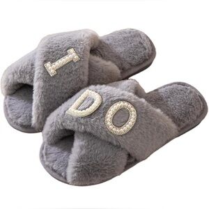 Bride I Do Slippers Wedding Day Bridal Footwear Fuzzy House Slipper Bachelorette